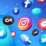 3d social media icons with smartphone